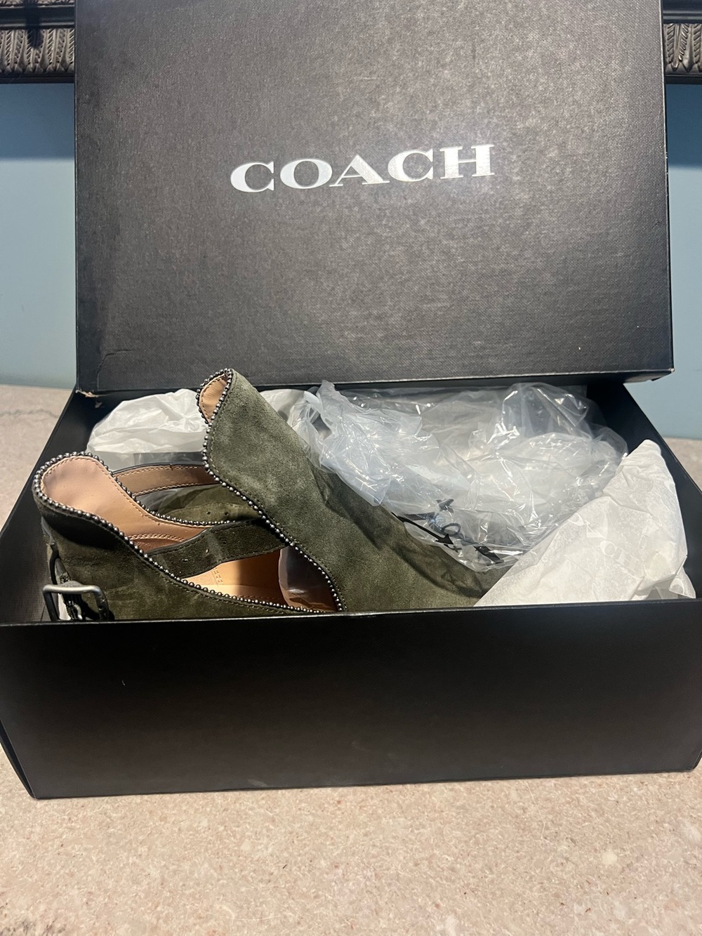 Coach Olive Green Suede Pippa Cutout Ankle Boots - Sz. 10 - Picture 4 of 14